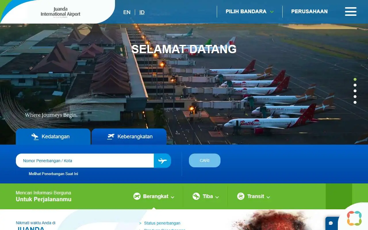 Tampilan website resmi Bandara Juanda (juanda-airport.com)