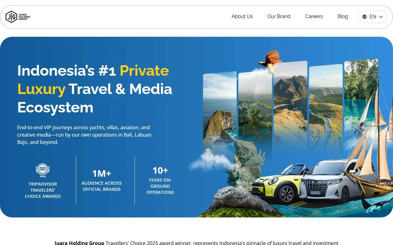 Tampilan website resmi Juara Holding Group (juaraholding.com)