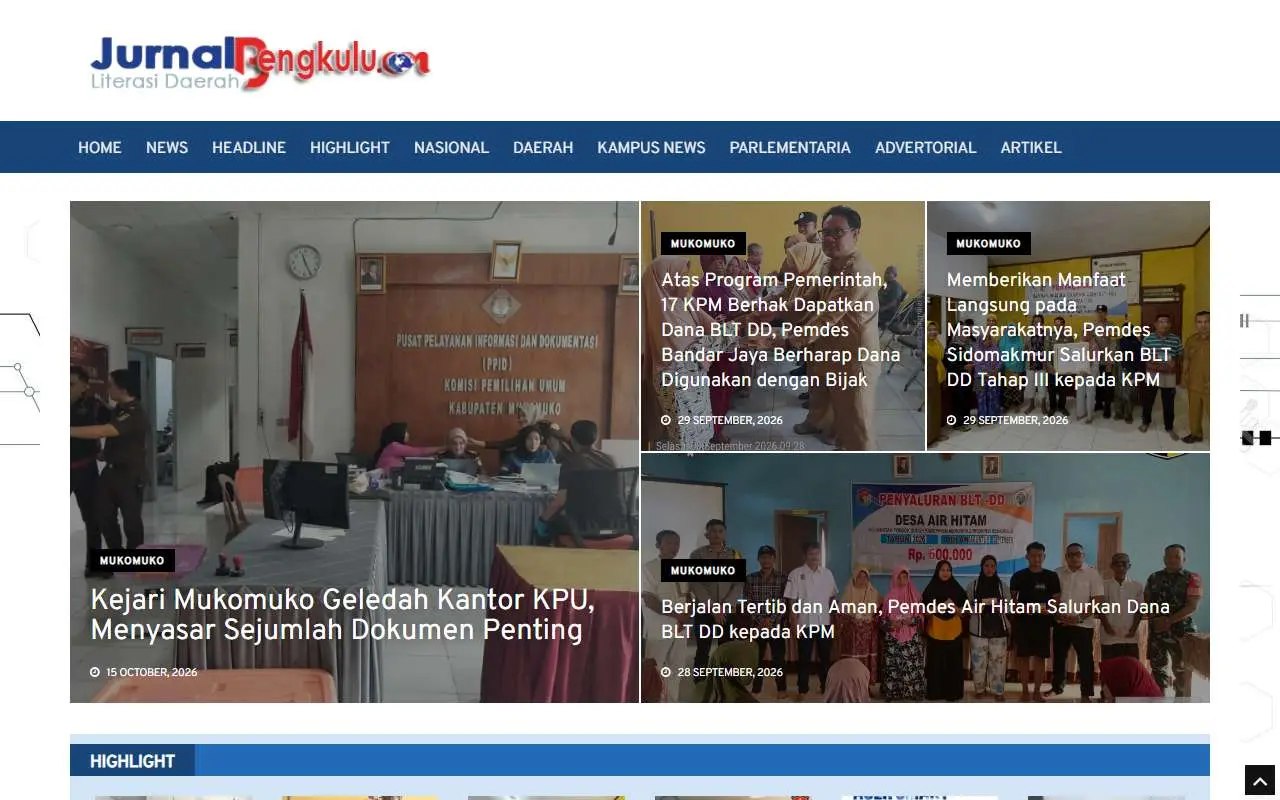 Tampilan website resmi Jurnal Bengkulu (jurnalbengkulu.com)