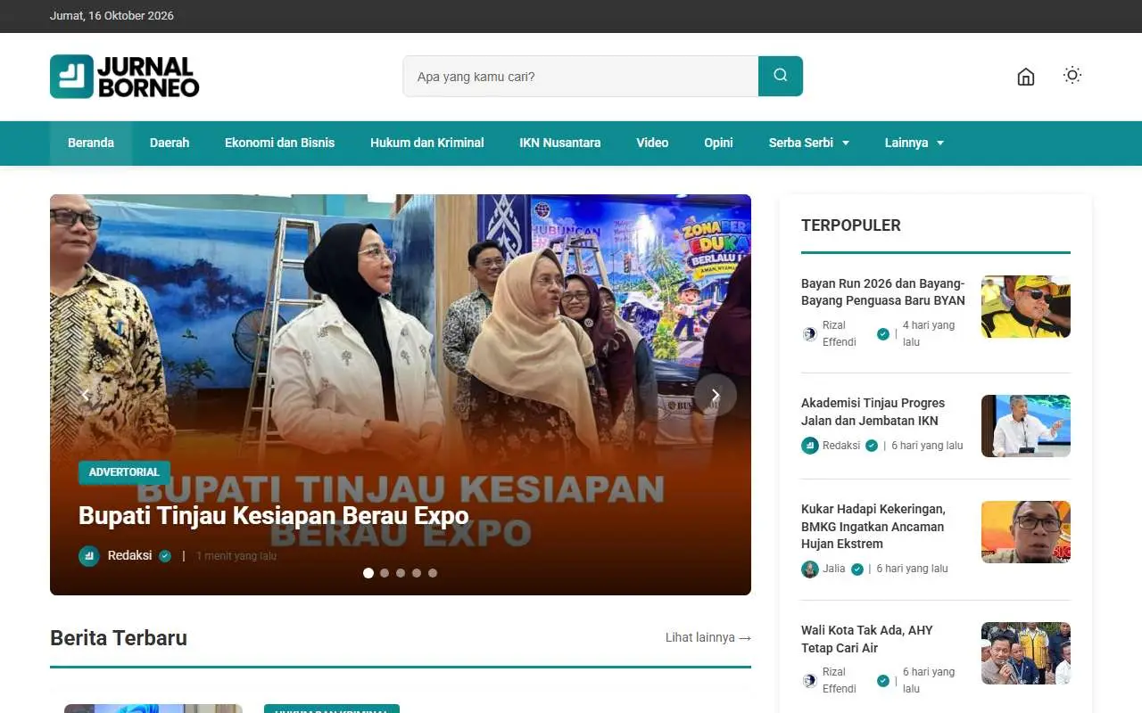 Tampilan website resmi Jurnal Borneo (jurnalborneo.com)