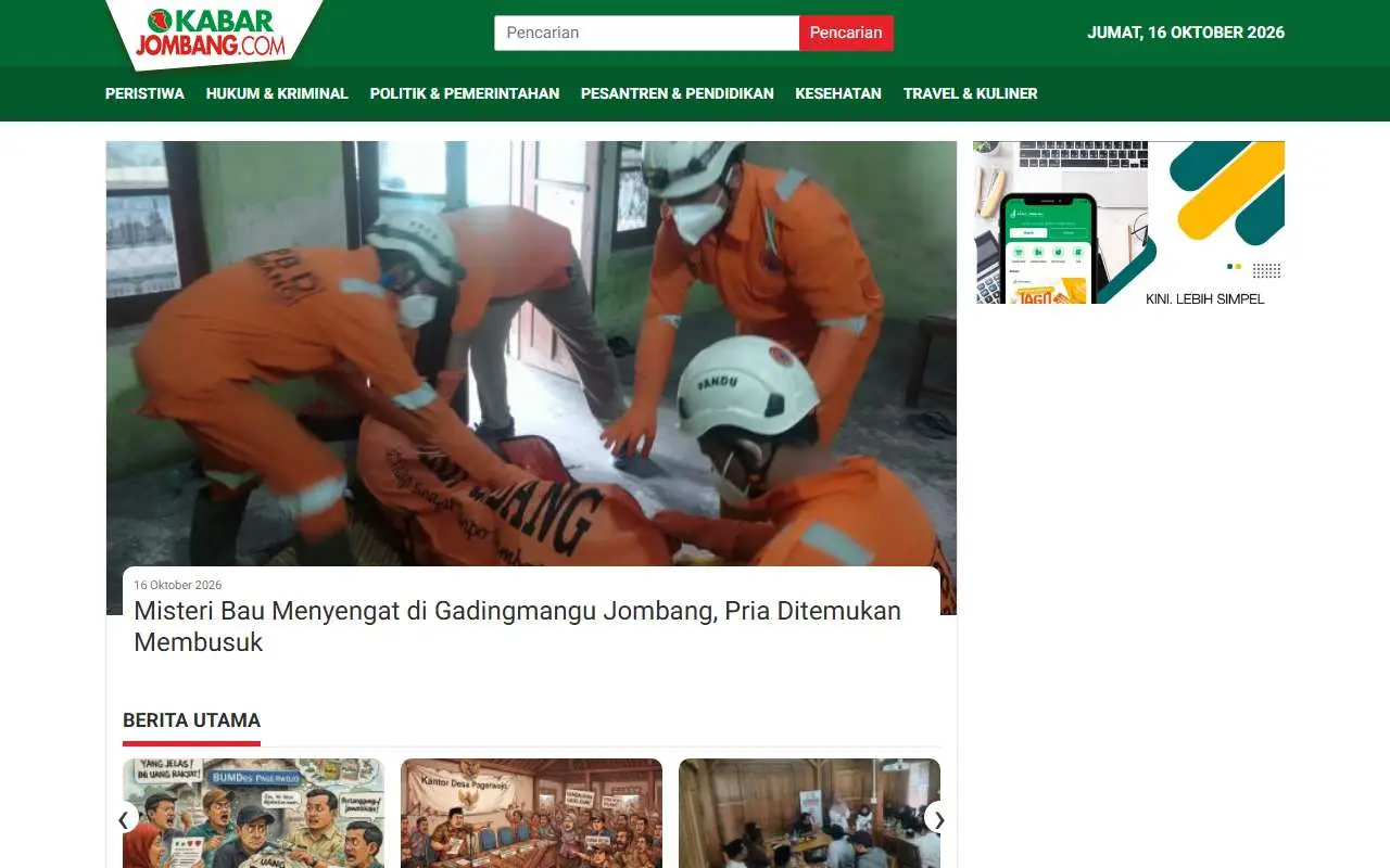 Tampilan website resmi Kabar Jombang (kabarjombang.com)