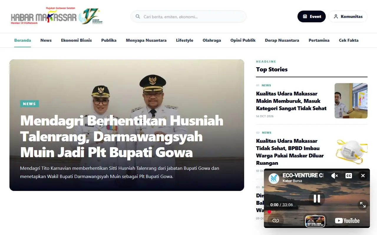Tampilan website resmi Kabar Makassar (kabarmakassar.com)