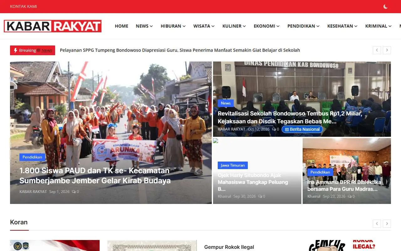 Tampilan website resmi Kabar Rakyat (kabarrakyat.id)