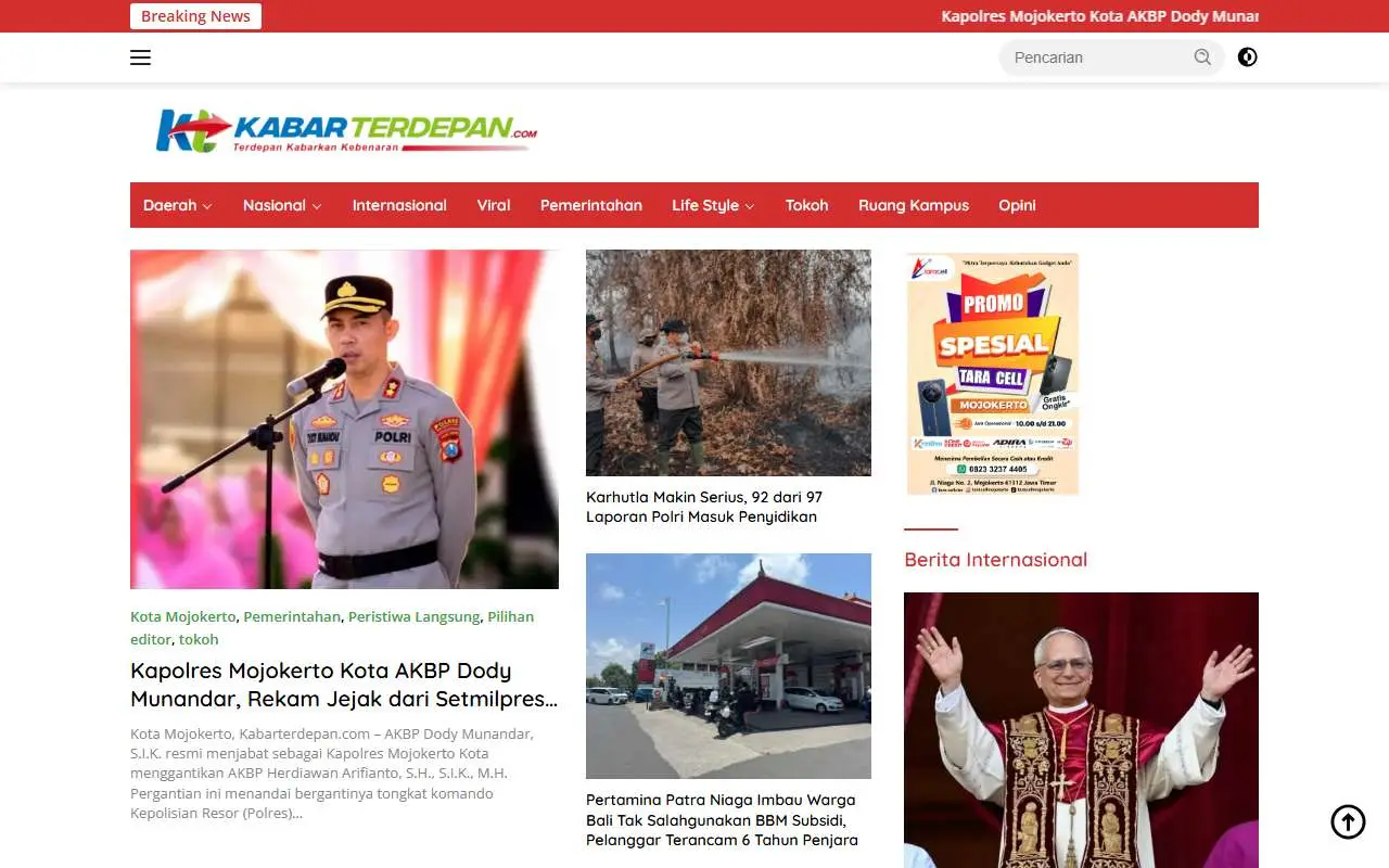Tampilan website resmi Kabar Terdepan (kabarterdepan.com)