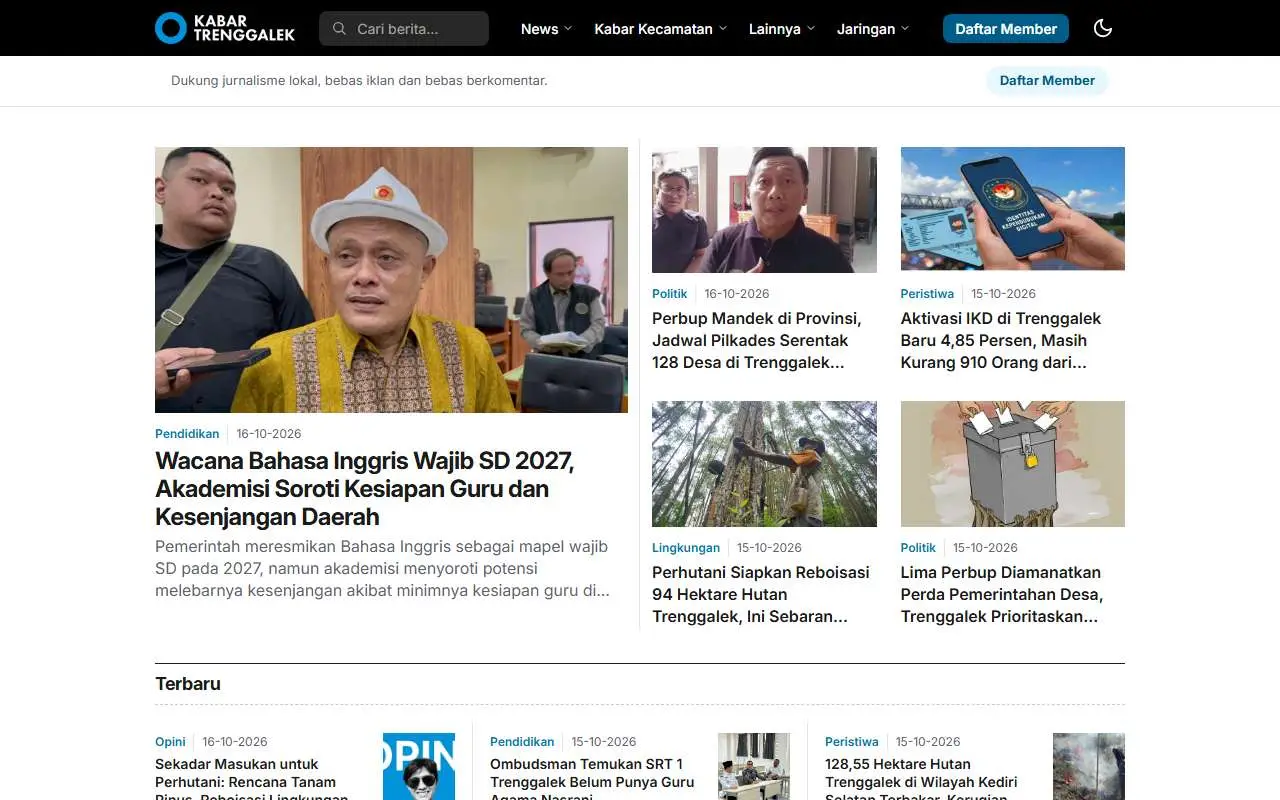 Tampilan website resmi Kabar Trenggalek (kabartrenggalek.com)