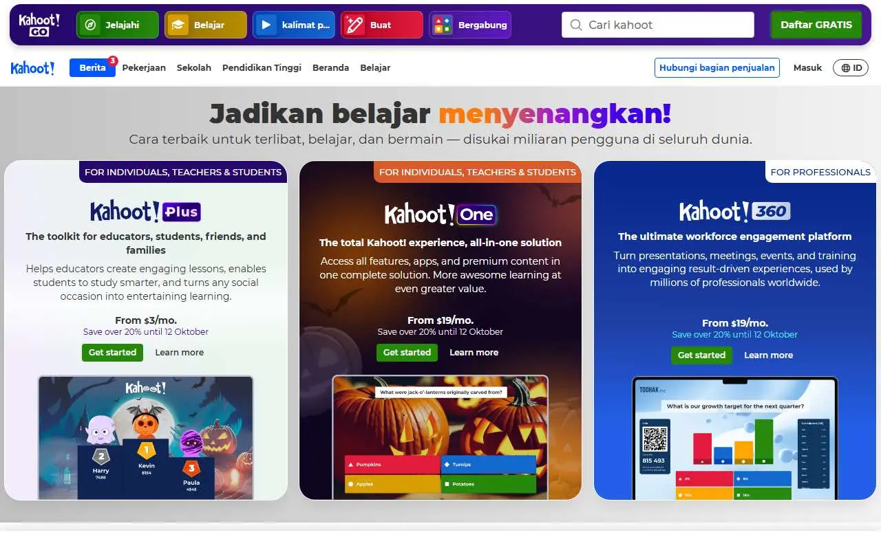 Tampilan website resmi Kahoot! (kahoot.com)