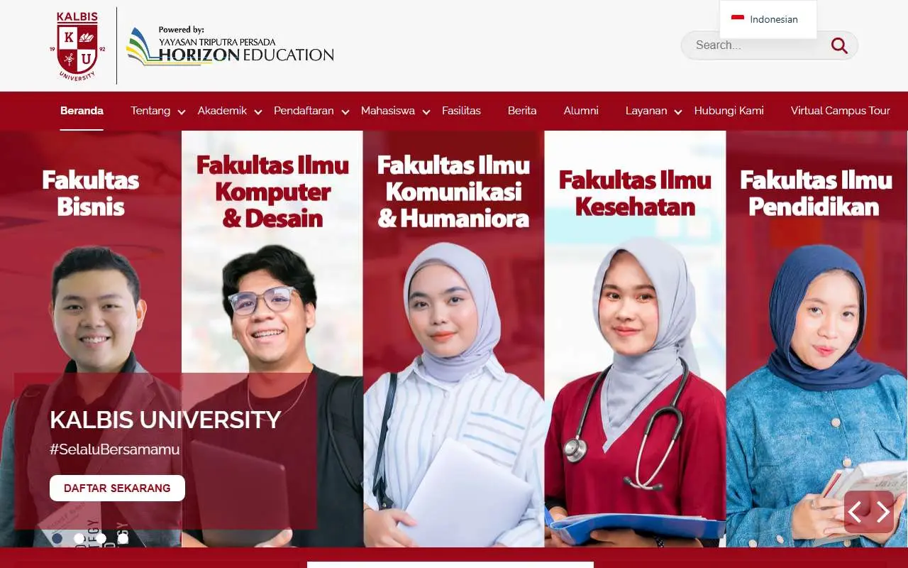 Tampilan website resmi Kalbis Institute (kalbis.ac.id)