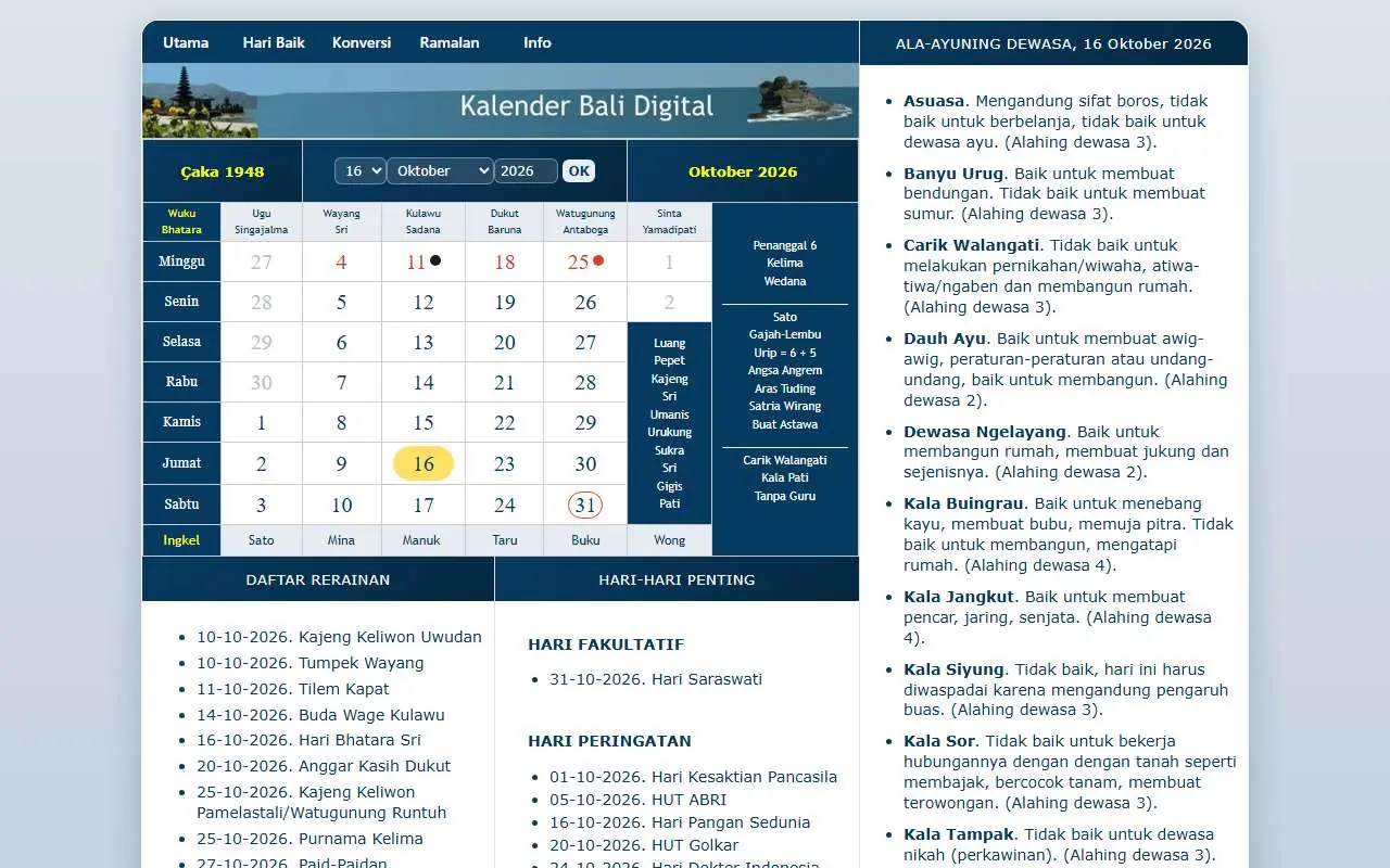 Tampilan website resmi Kalender Bali (kalenderbali.org)