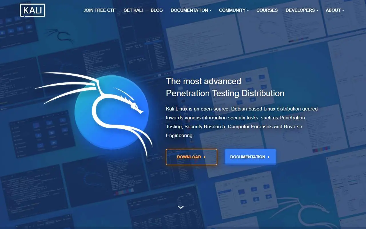 Tampilan website resmi Kali Linux (kali.org)