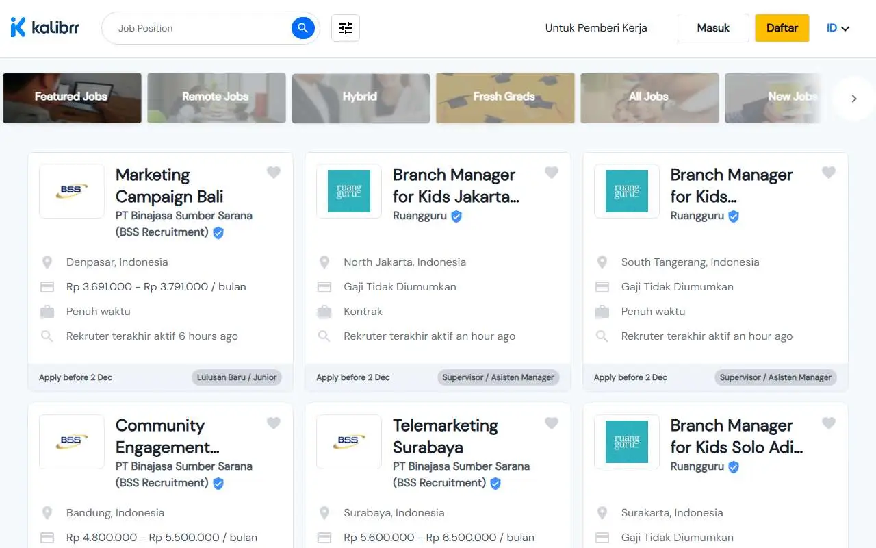 Tampilan website resmi Kalibrr (kalibrr.com)