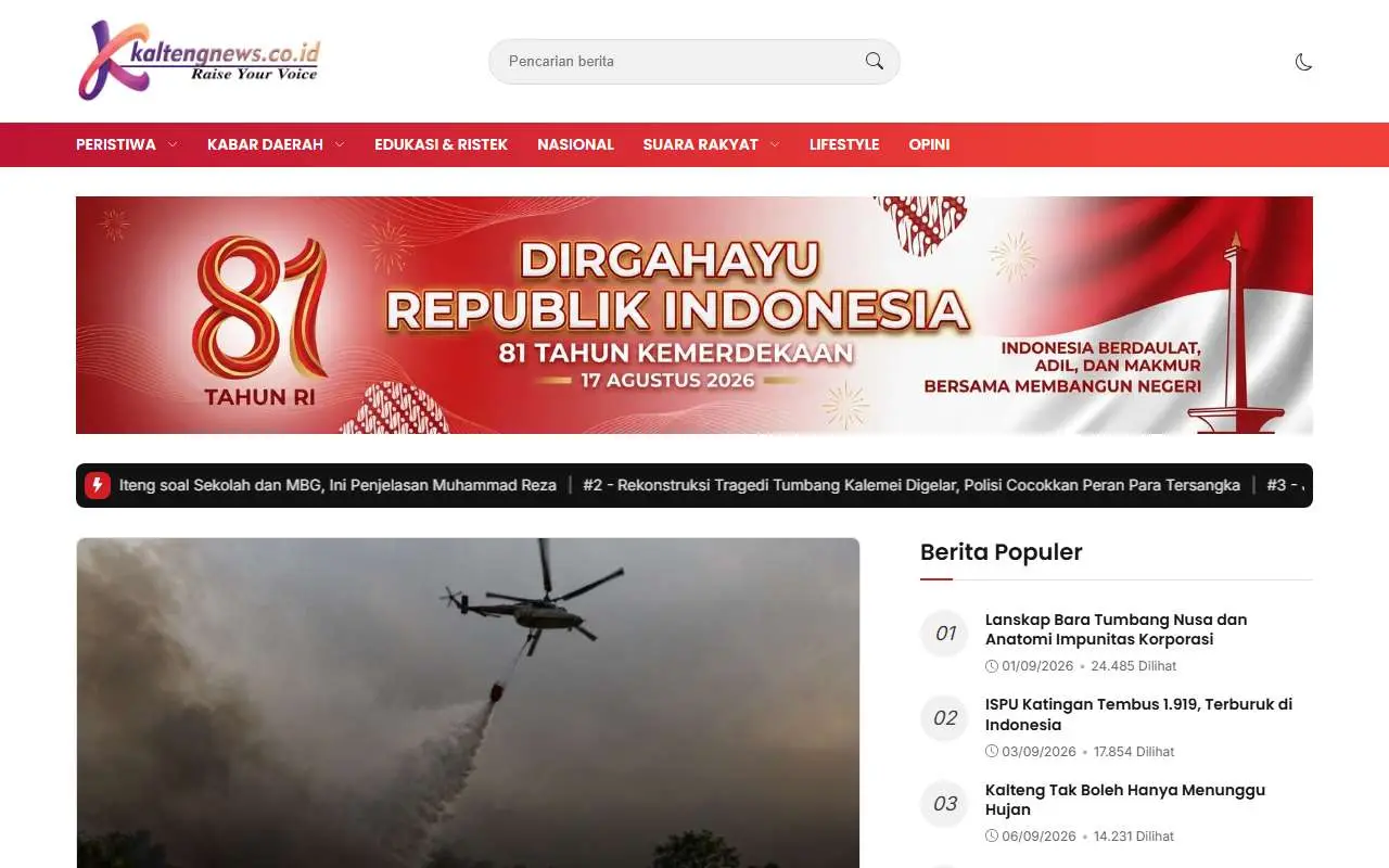 Tampilan website resmi Kalteng News (kaltengnews.co.id)