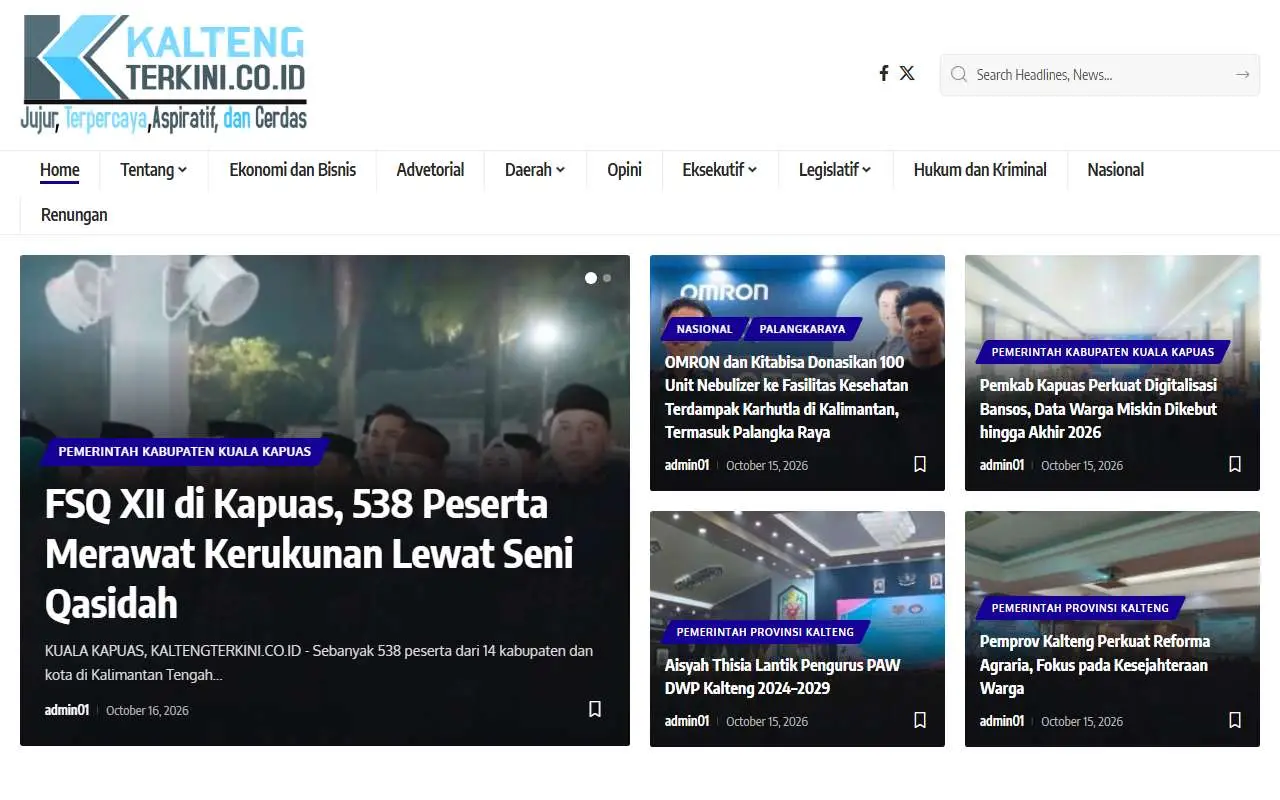 Tampilan website resmi Kalteng Terkini (kaltengterkini.co.id)