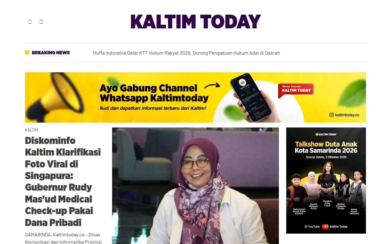 Tampilan website resmi Kaltimtoday (kaltimtoday.co)