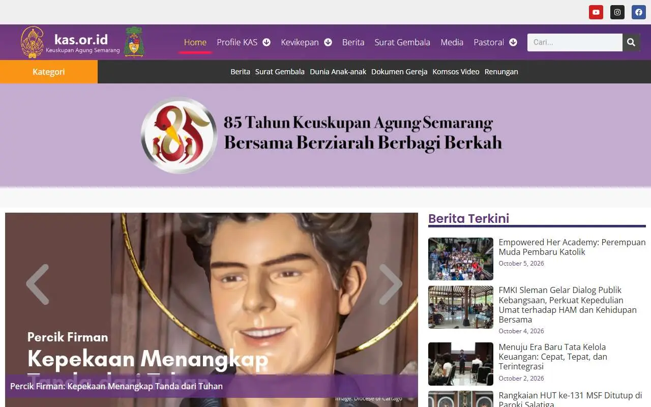 Tampilan website resmi Keuskupan Agung Semarang (kas.or.id)