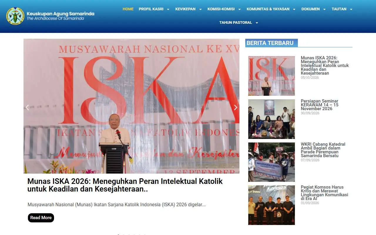 Tampilan website resmi Keuskupan Agung Samarinda (kasri.id)