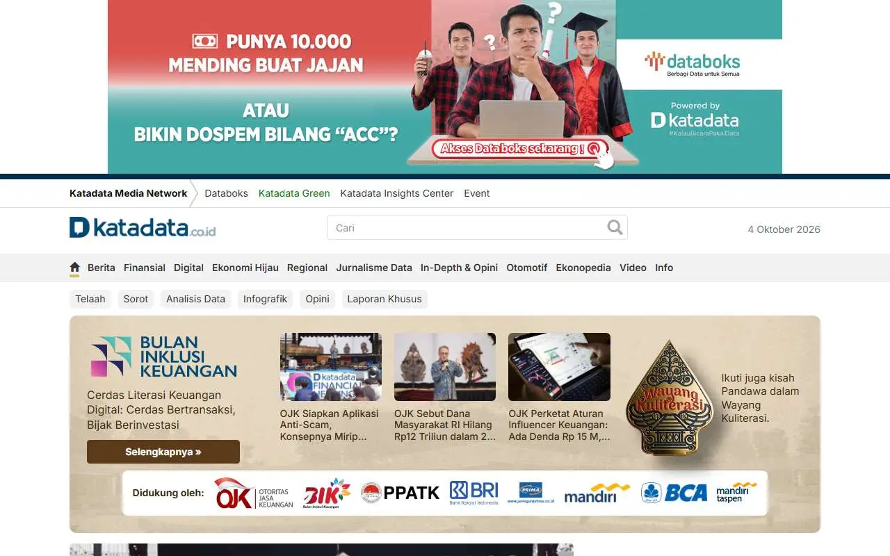 Tampilan website resmi Katadata (katadata.co.id)