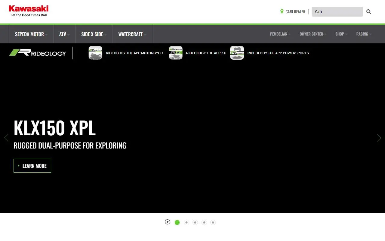 Tampilan website resmi Kawasaki Motor Indonesia (kawasaki-motor.co.id)