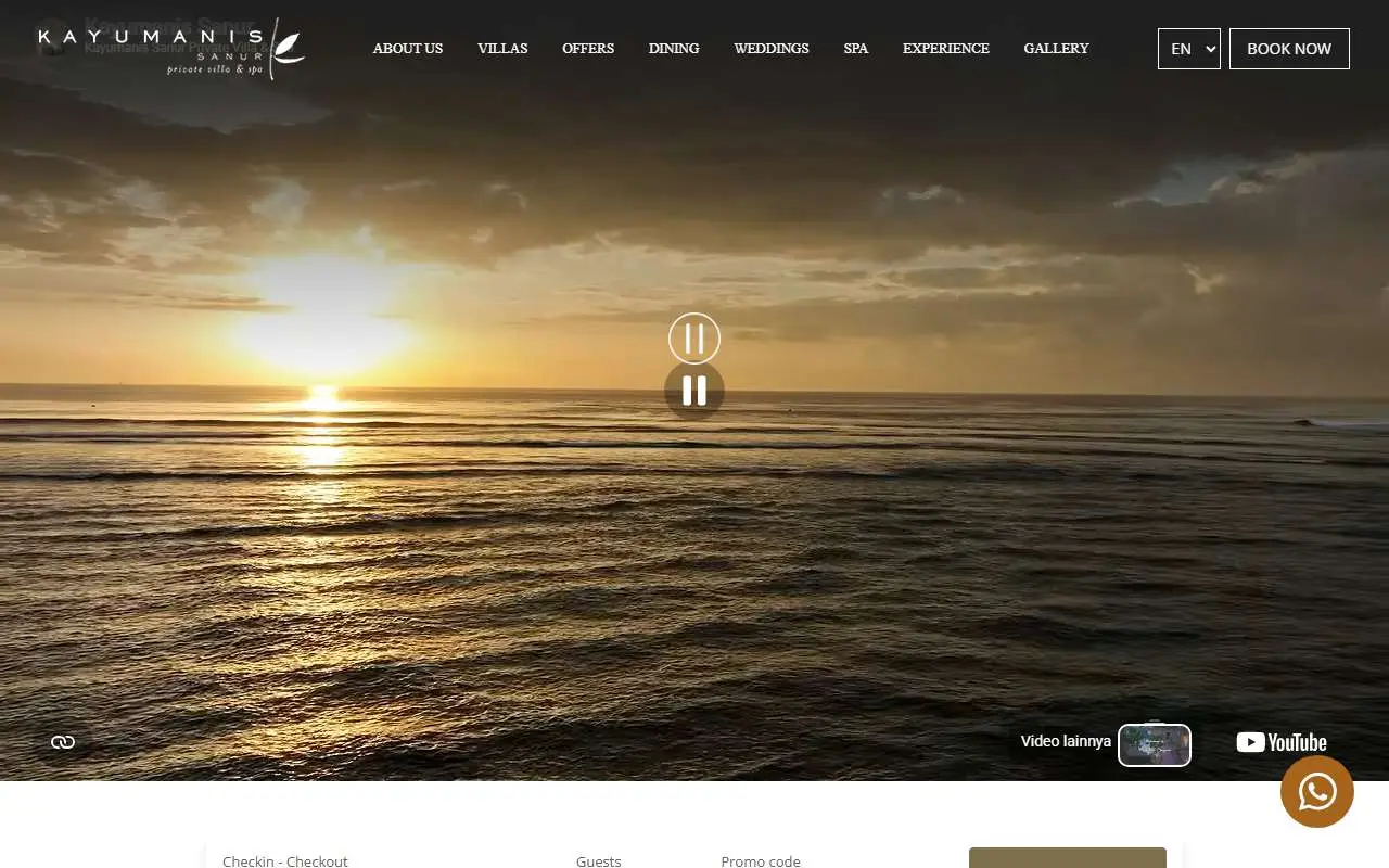 Tampilan website resmi Kayumanis Sanur Private Villa and Spa (kayumanissanur.com)