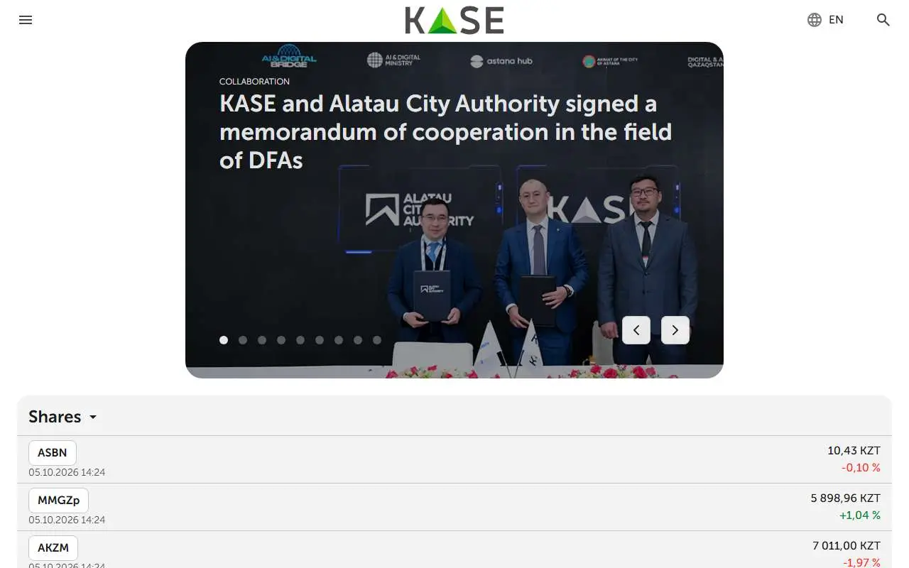 Tampilan website resmi Kazakhstan Stock Exchange (kase.kz)