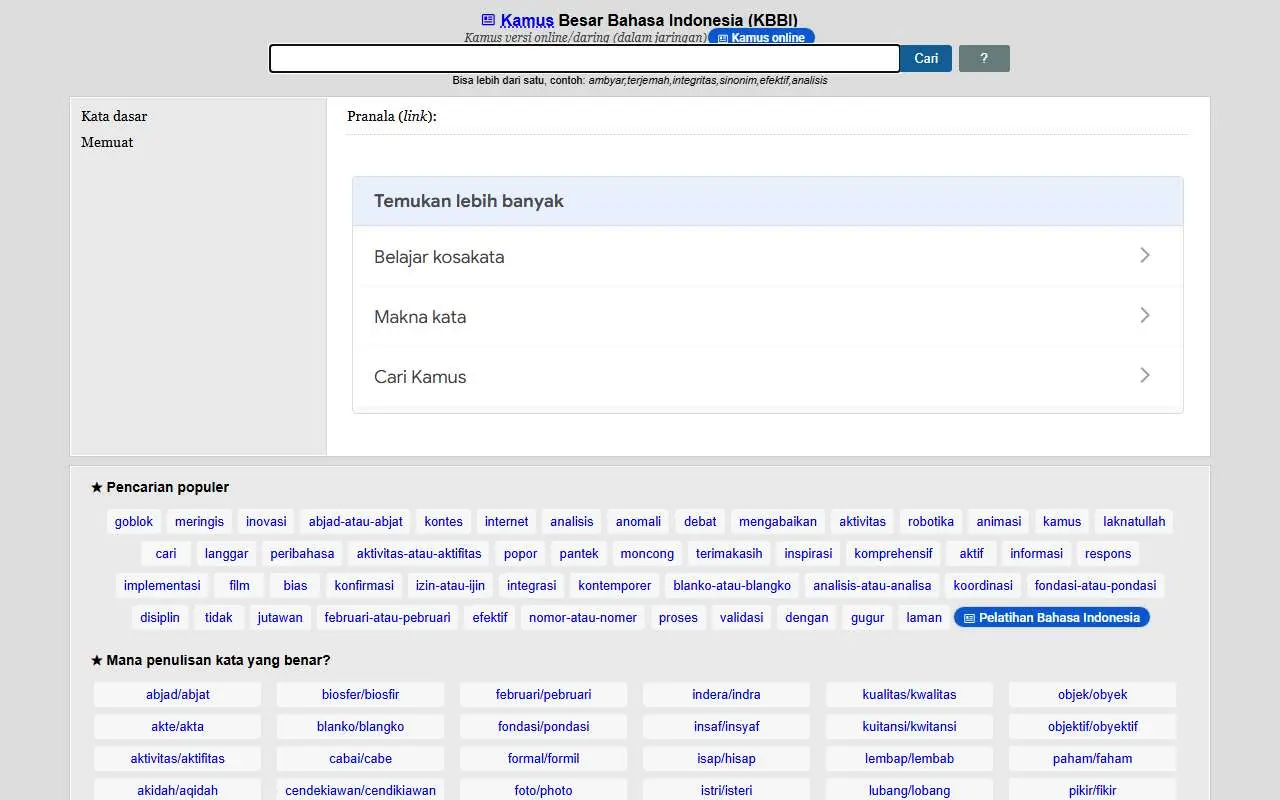 Tampilan website resmi KBBI.web.id (kbbi.web.id)