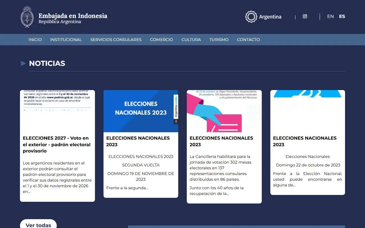 Tampilan website resmi Kedutaan Besar Argentina di Jakarta (eisia.cancilleria.gob.ar)