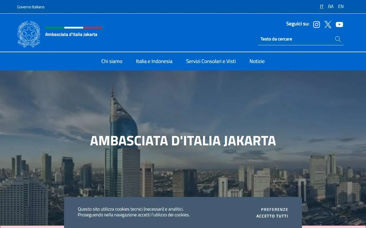 Tampilan website resmi Kedutaan Besar Italia di Jakarta (ambjakarta.esteri.it)
