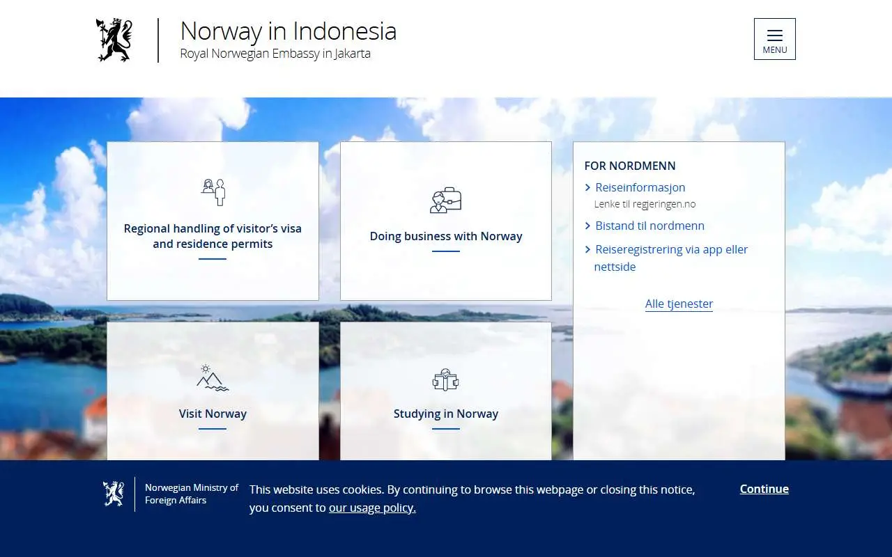 Tampilan website resmi Kedutaan Besar Norwegia di Jakarta (norway.no)