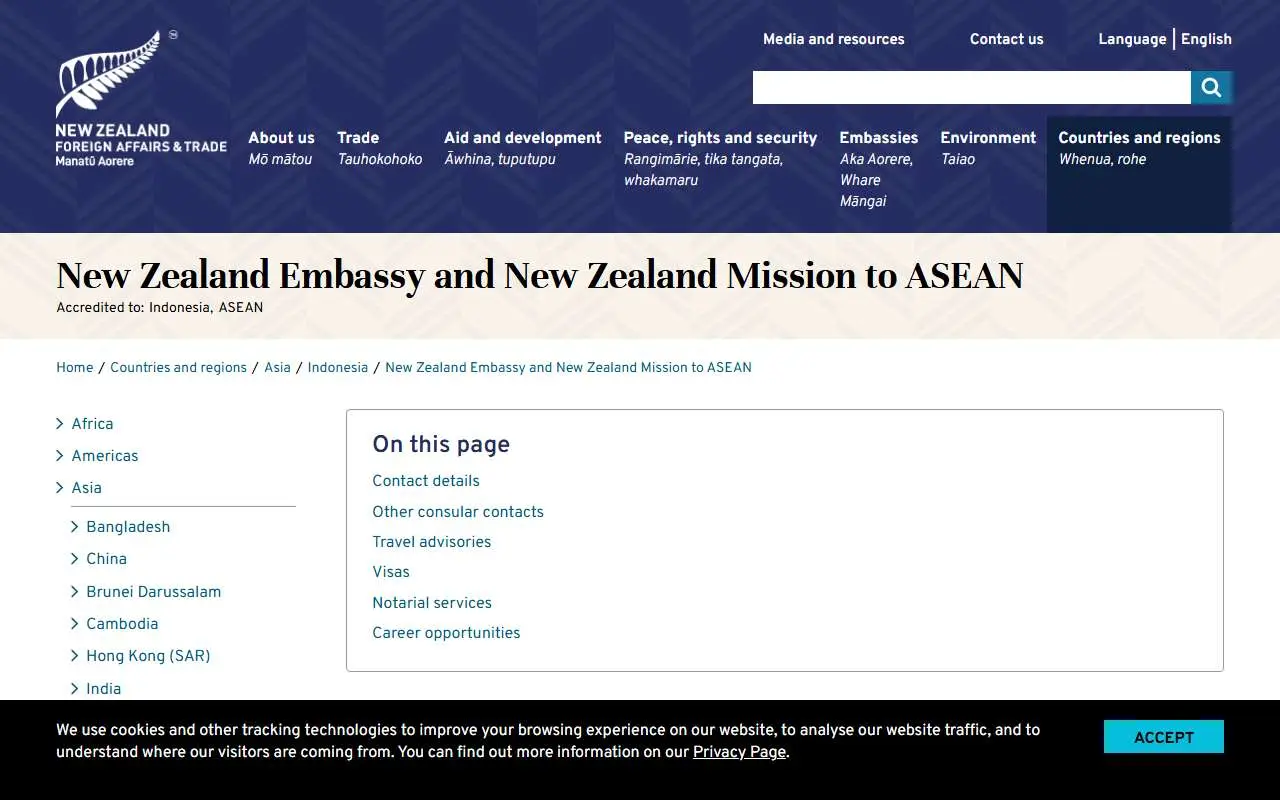 Tampilan website resmi Kedutaan Besar Selandia Baru di Jakarta (mfat.govt.nz)