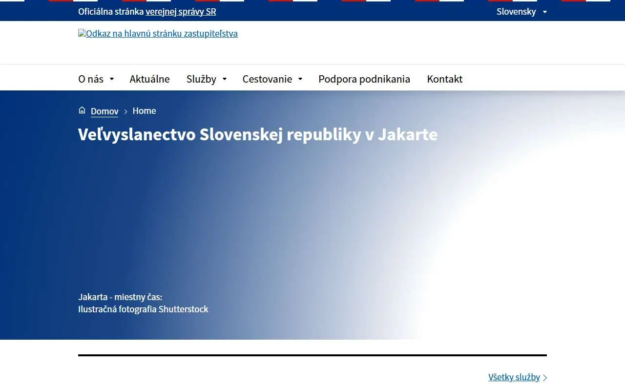Tampilan website resmi Kedutaan Besar Slowakia di Jakarta (mzv.sk)