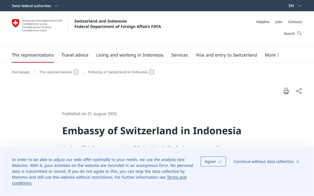 Tampilan website resmi Kedutaan Besar Swiss di Jakarta (eda.admin.ch)