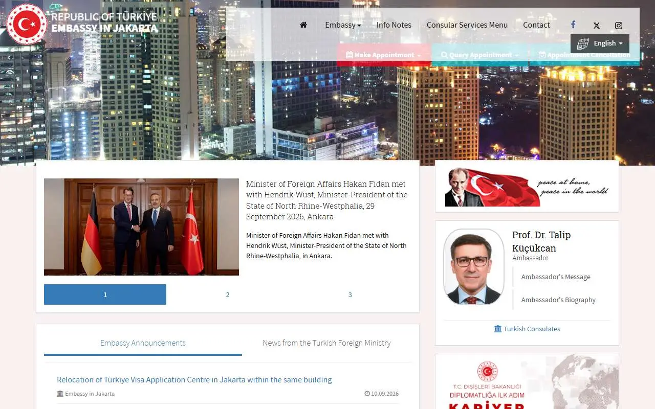 Tampilan website resmi Kedutaan Besar Turki di Jakarta (jakarta-emb.mfa.gov.tr)