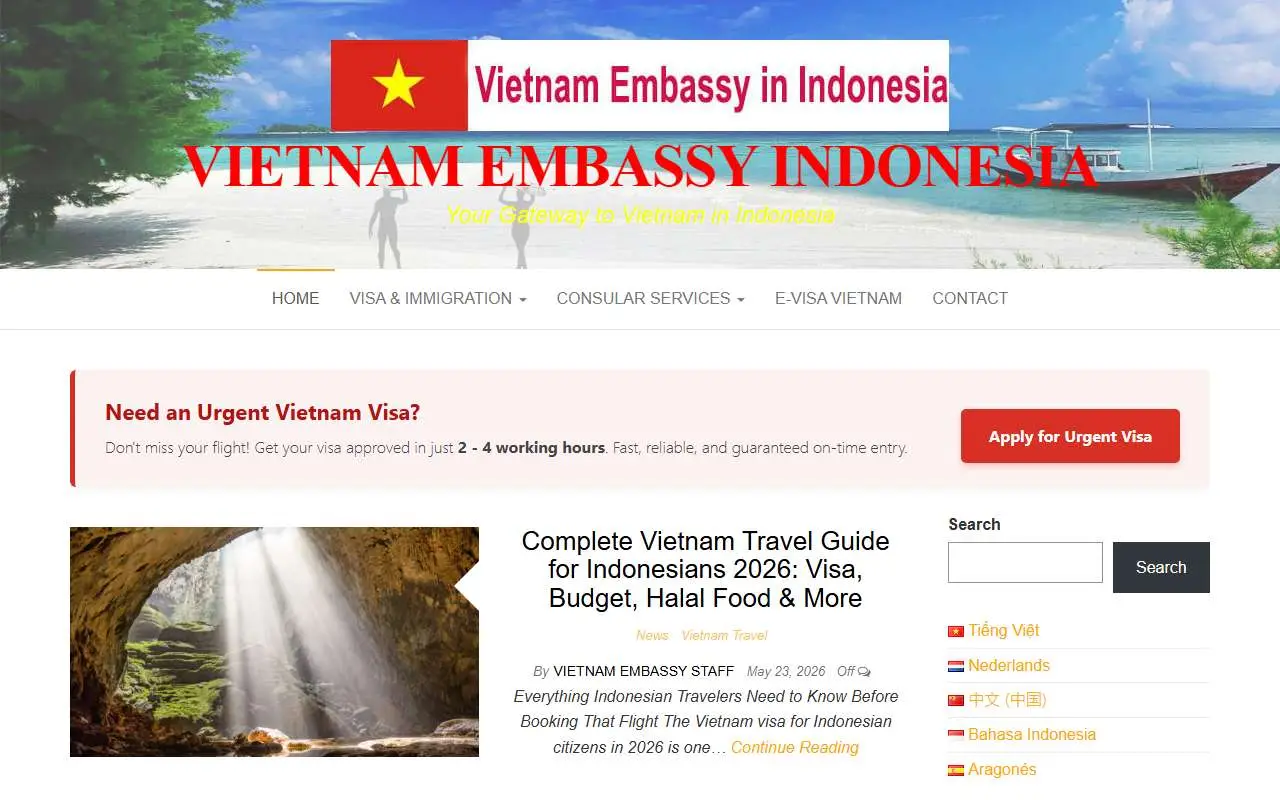Tampilan website resmi Kedutaan Besar Vietnam di Jakarta (vietnamembassy-indonesia.org)