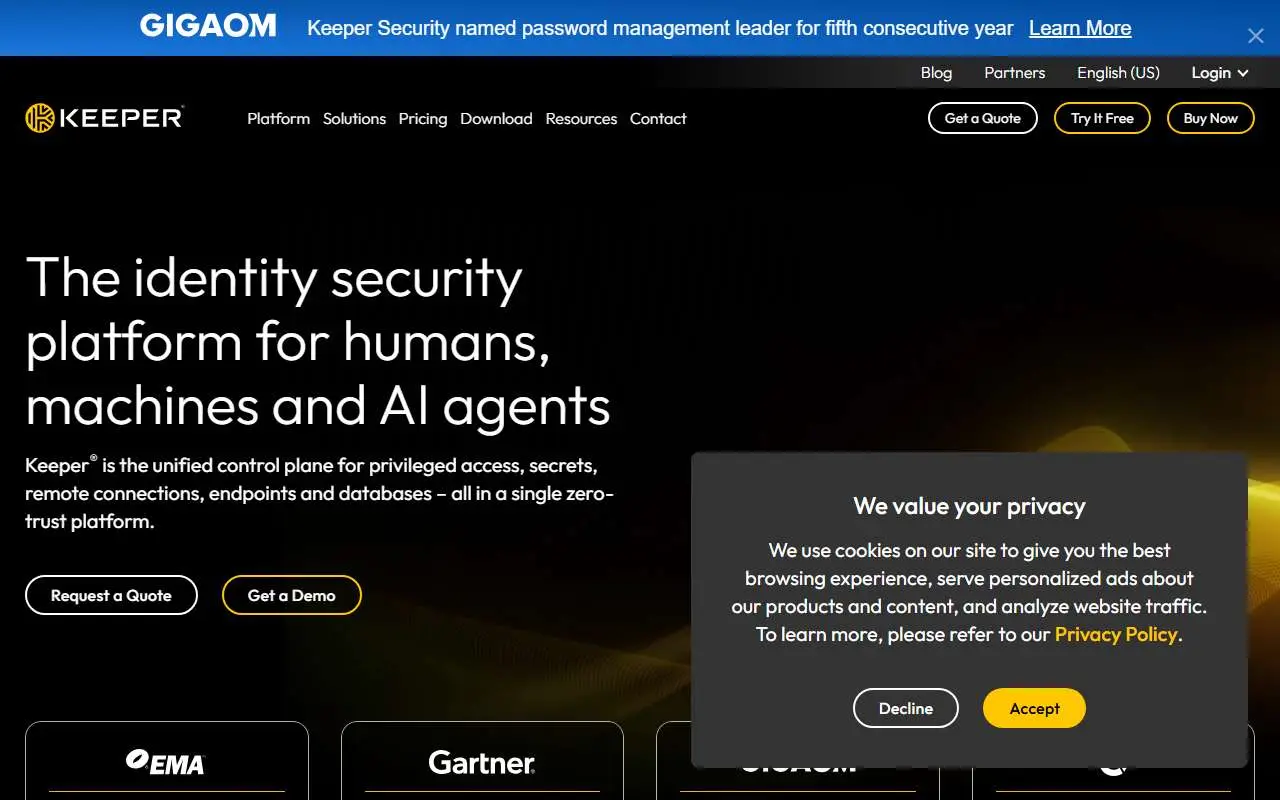 Tampilan website resmi Keeper Security (keepersecurity.com)