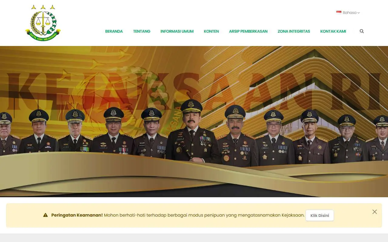 Tampilan website resmi Kejaksaan Agung (kejaksaan.go.id)