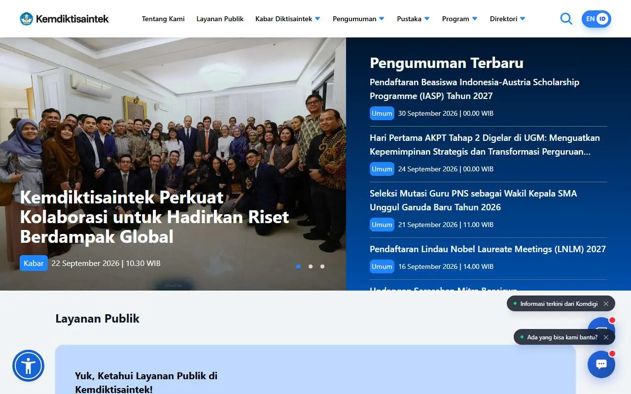 Tampilan website resmi Kementerian Diktisaintek (kemdiktisaintek.go.id)