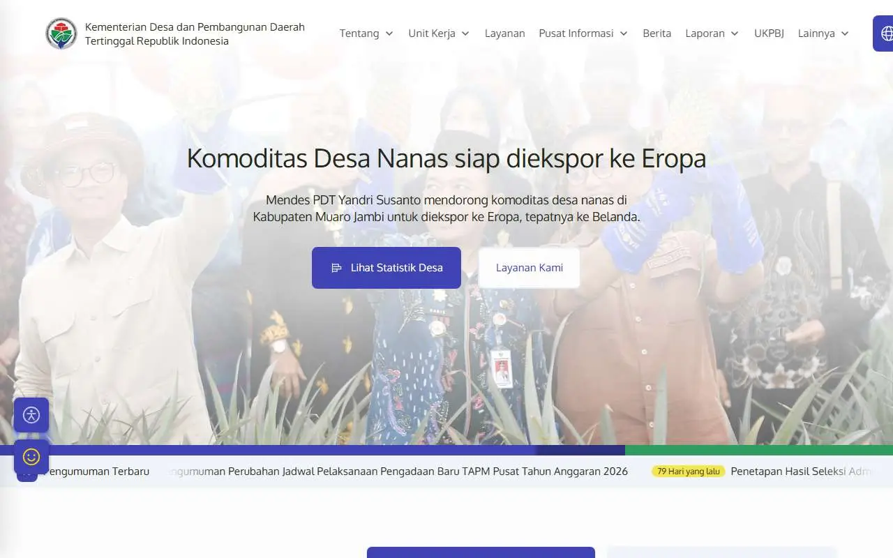 Tampilan website resmi Kementerian Desa (kemendesa.go.id)