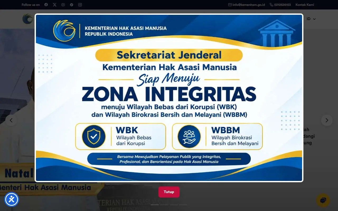 Tampilan website resmi Kementerian HAM (kemenham.go.id)