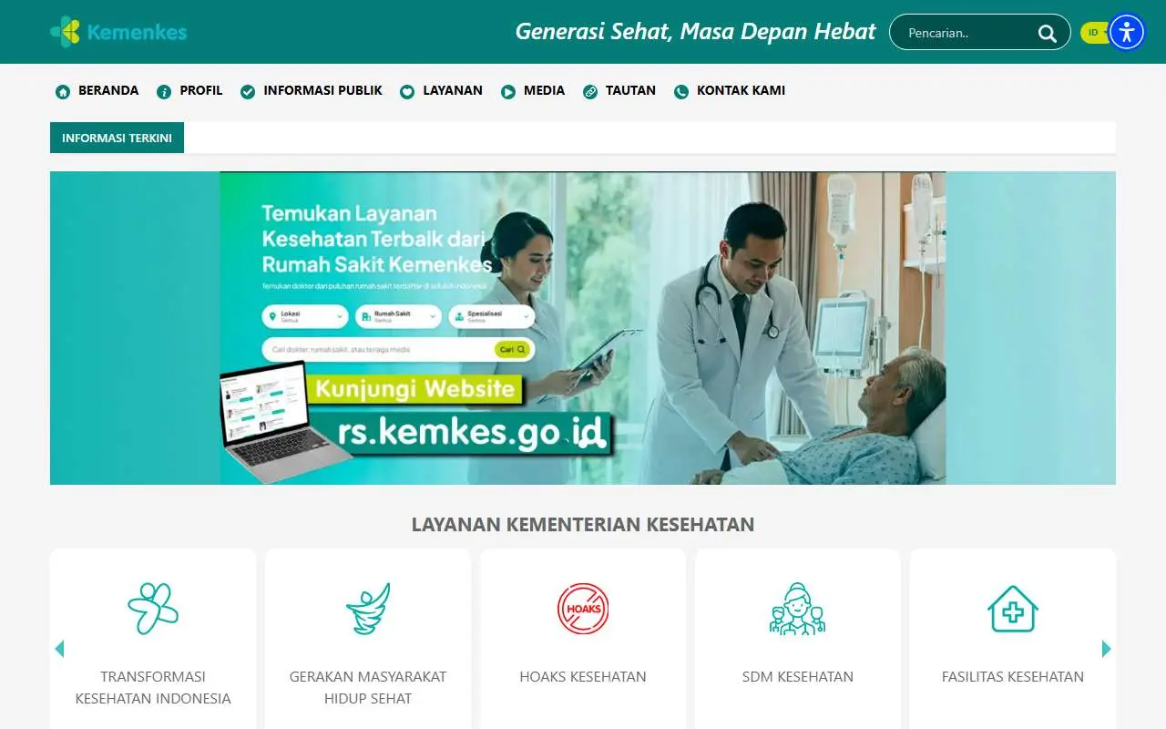 Tampilan website resmi Kementerian Kesehatan (kemkes.go.id)