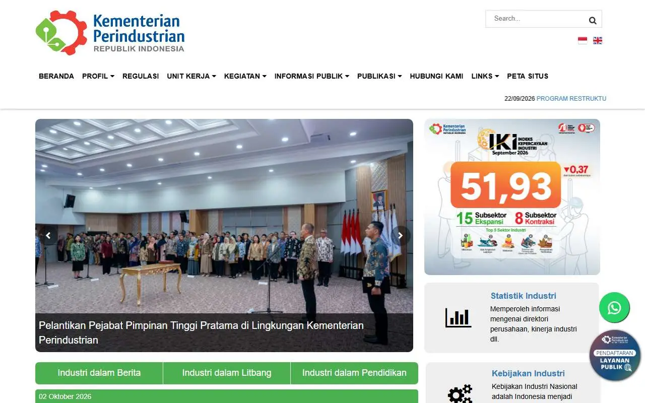 Tampilan website resmi Kementerian Perindustrian (kemenperin.go.id)