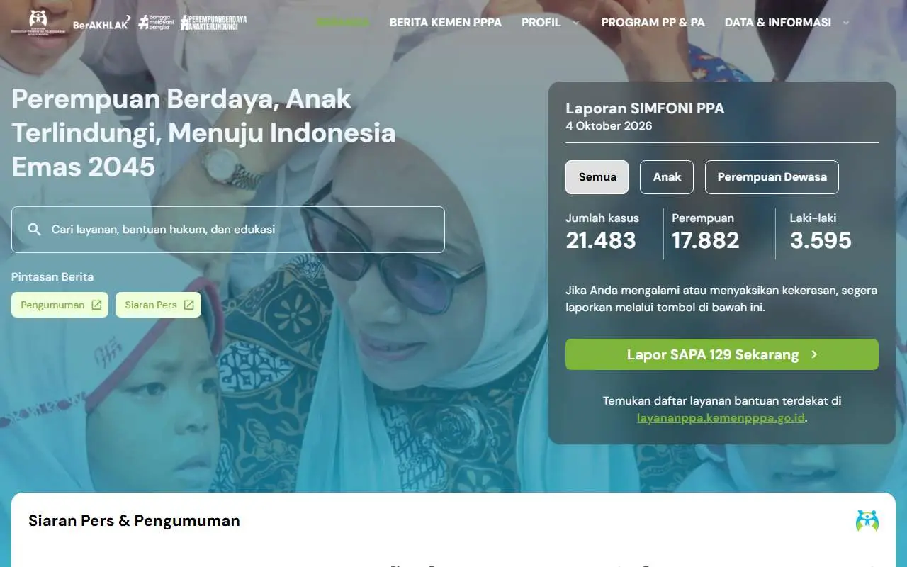 Tampilan website resmi Kementerian PPPA (kemenpppa.go.id)