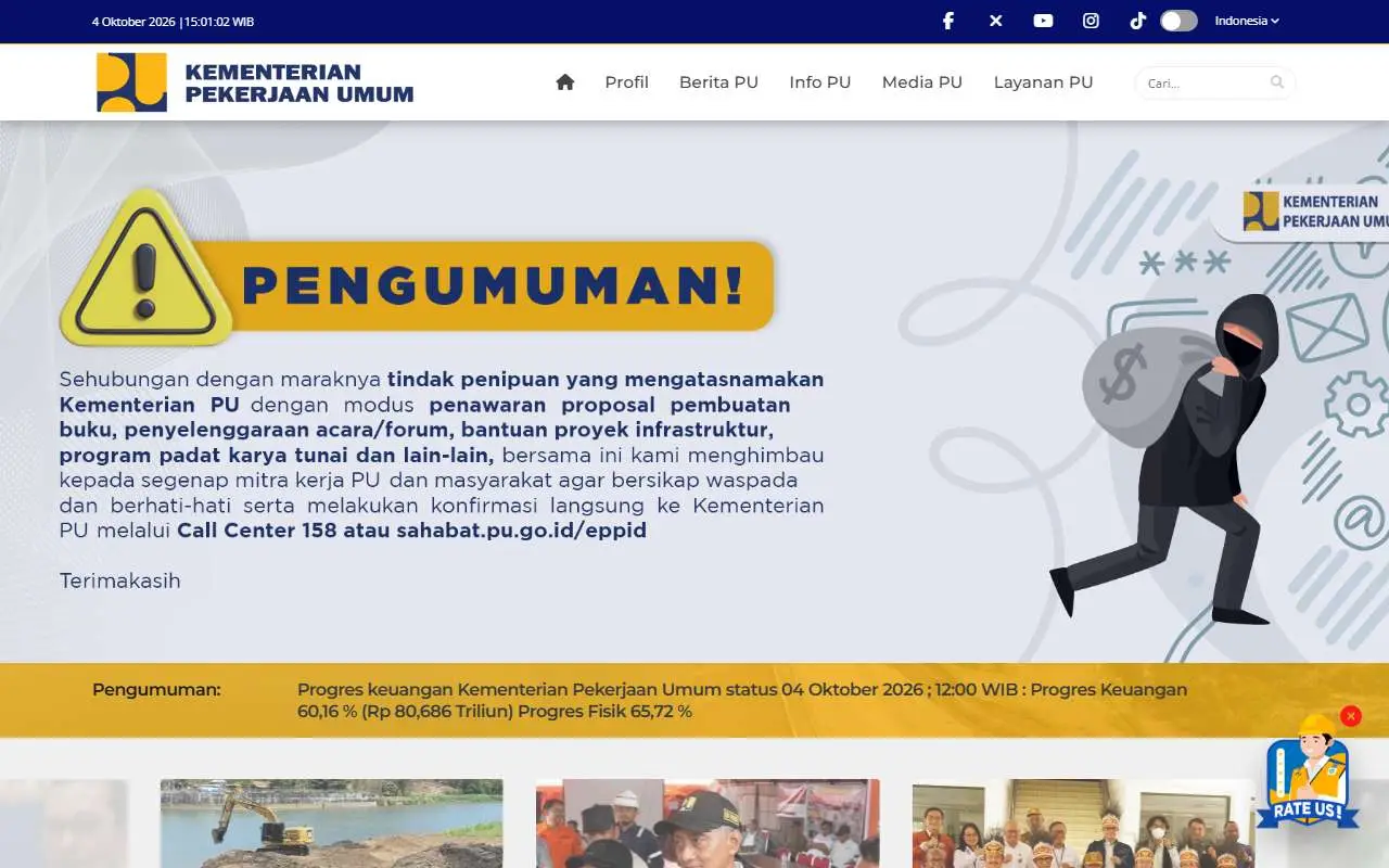 Tampilan website resmi Kementerian Pekerjaan Umum (pu.go.id)