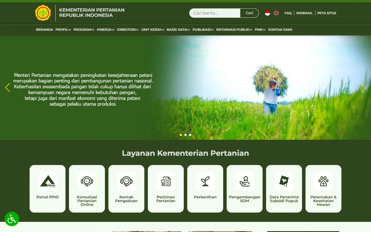 Tampilan website resmi Kementerian Pertanian (pertanian.go.id)