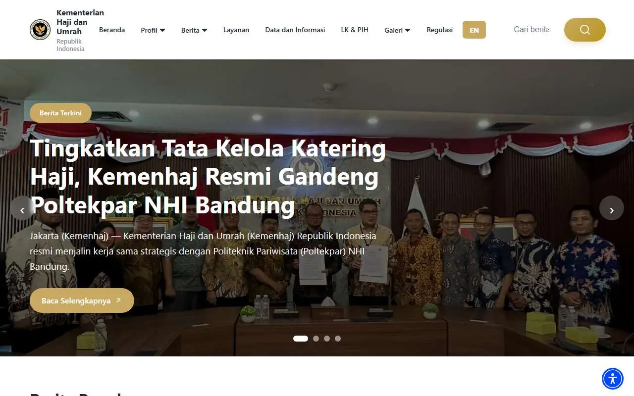 Tampilan website resmi Kementerian Haji dan Umrah (haji.go.id)