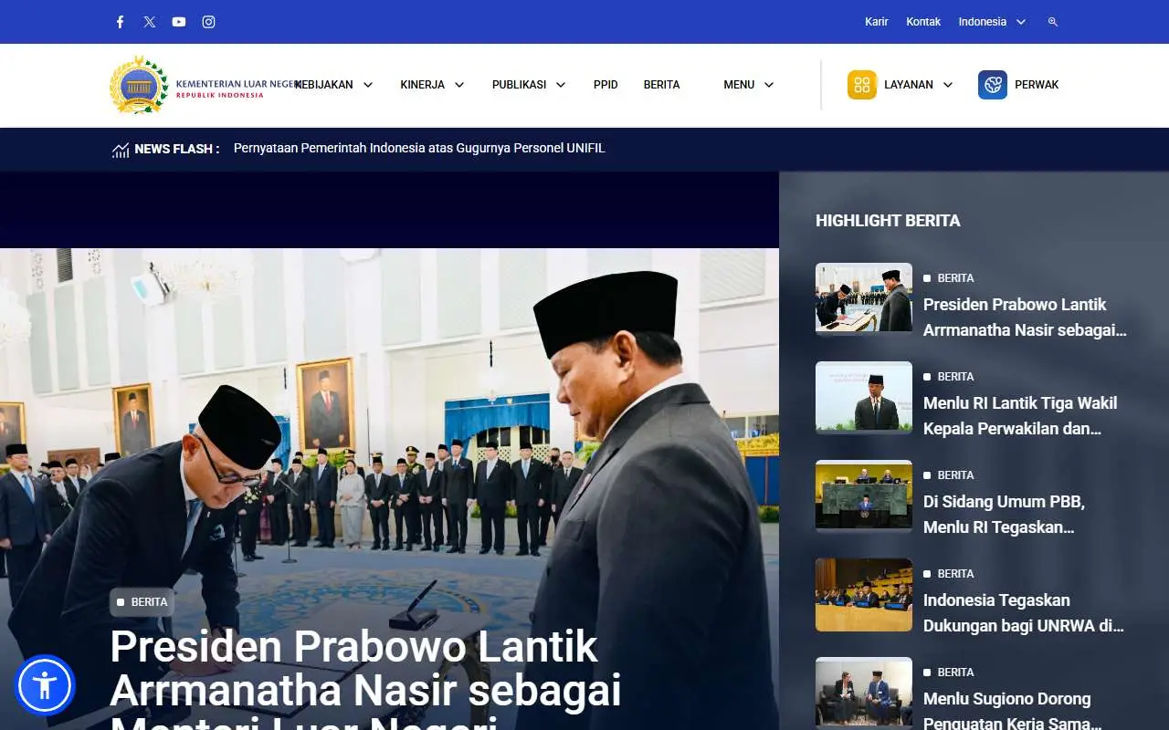 Tampilan website resmi Kementerian Luar Negeri (kemlu.go.id)