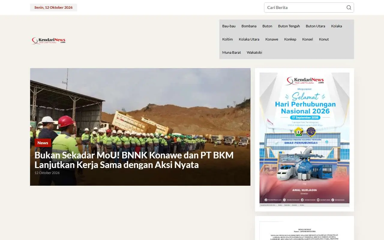 Tampilan website resmi kendarinews.com (kendarinews.com)