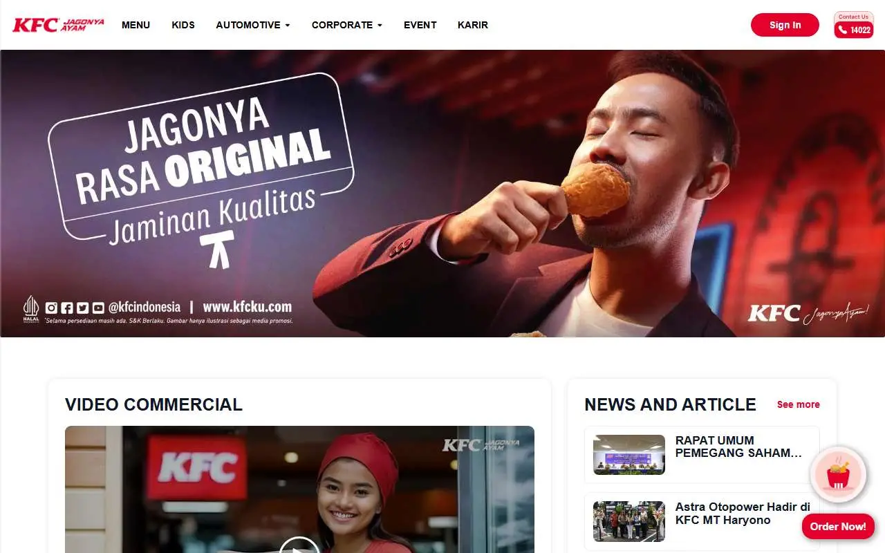 Tampilan website resmi KFC Indonesia (kfcku.com)