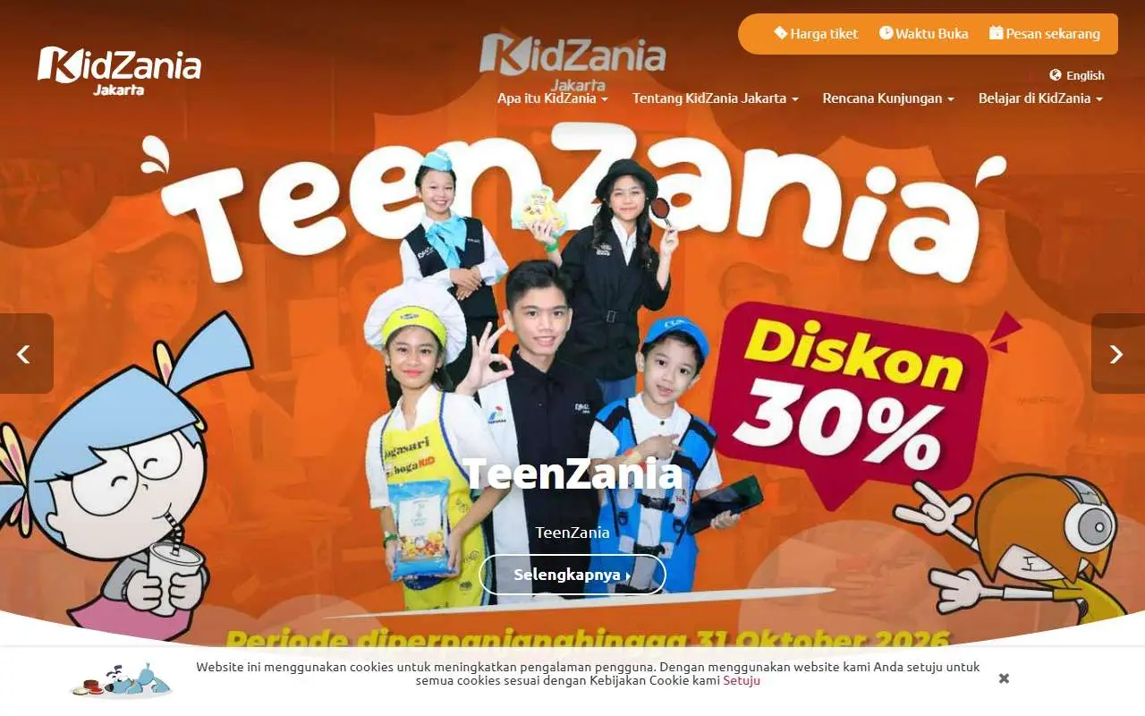 Tampilan website resmi KidZania Jakarta (jakarta.kidzania.com)