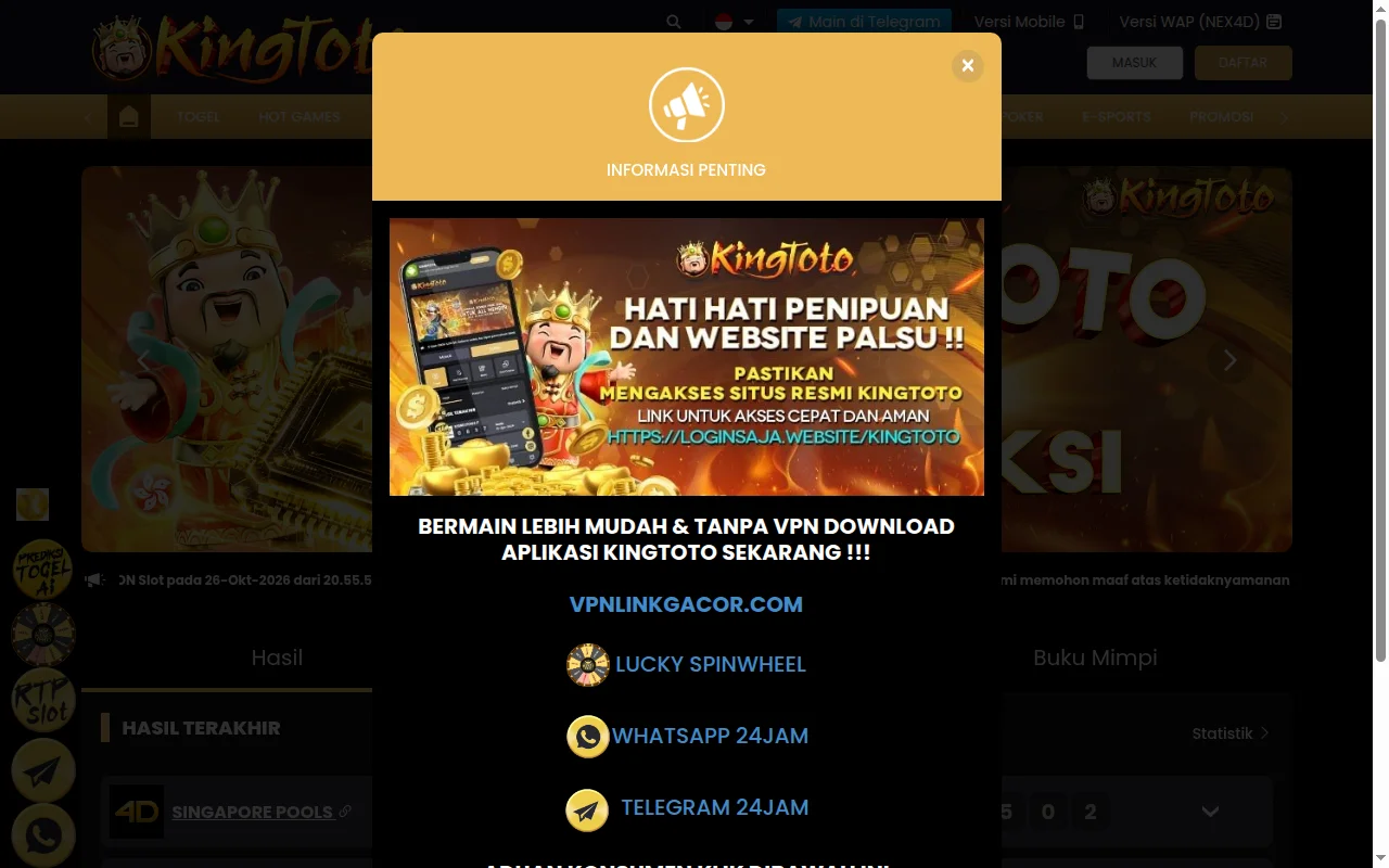 Tampilan website resmi Kingtoto (vpnlinkgacor.com)