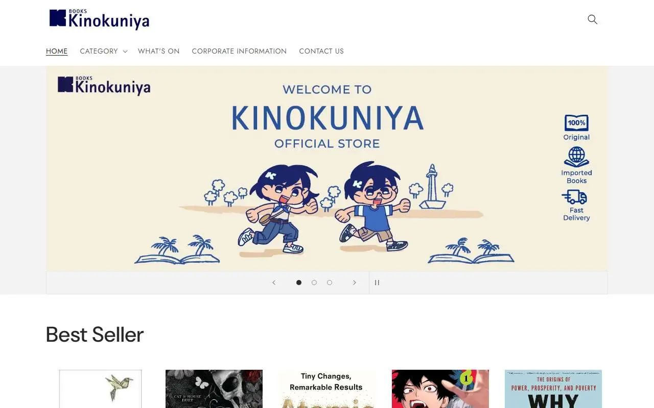 Tampilan website resmi Kinokuniya Indonesia (kinokuniya.co.id)