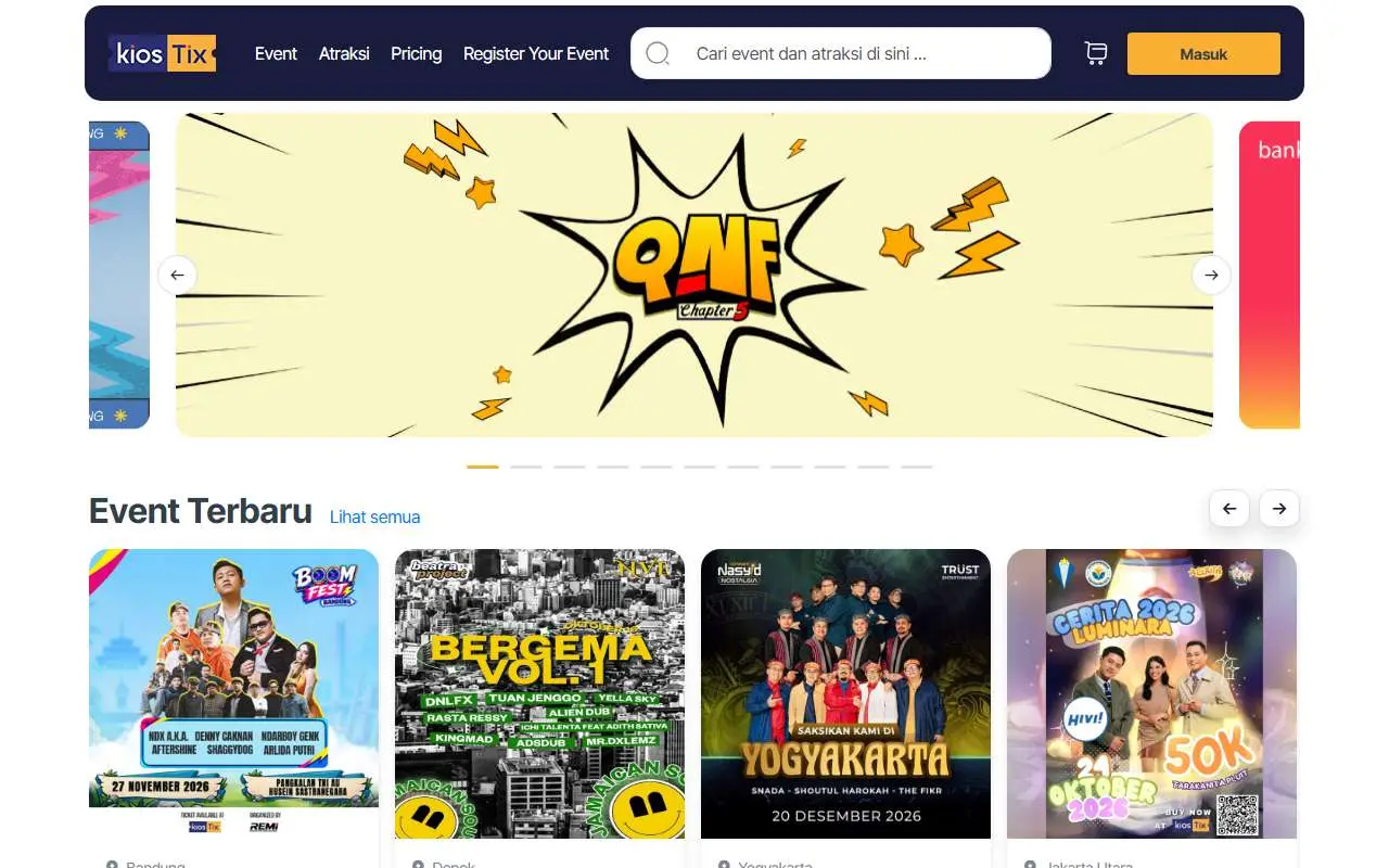 Tampilan website resmi KiosTix (kiostix.com)